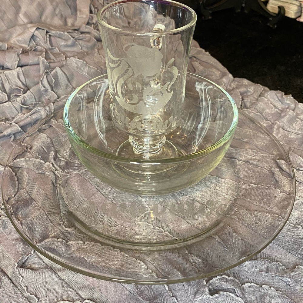 Etch Glass Dinner Set. Zodiac Sign Customizing Available.